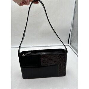 Brahmin Croc Embossed Leather Shoulder Bag Dark Brown Black Two Tone EUC RARE